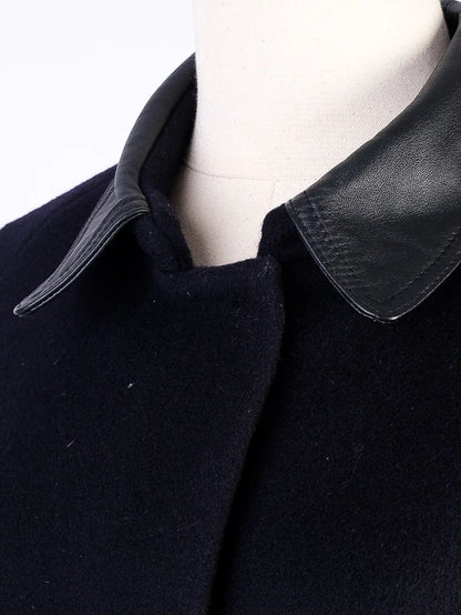 NEW Sandro Black Wool Overcoat with Contrast Collar Size S