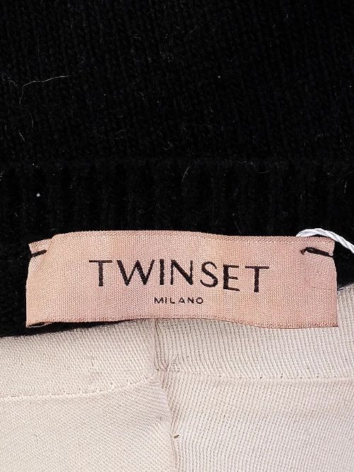 excellent twinset black wool long sleeve dress with fringed hem