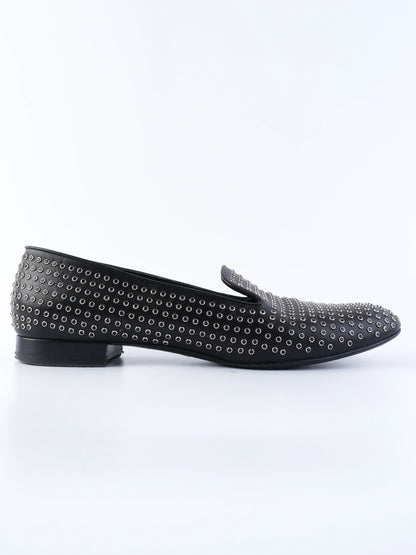 Yves Saint Laurent Black Leather Loafers Size 39.5 with Metallic Studs