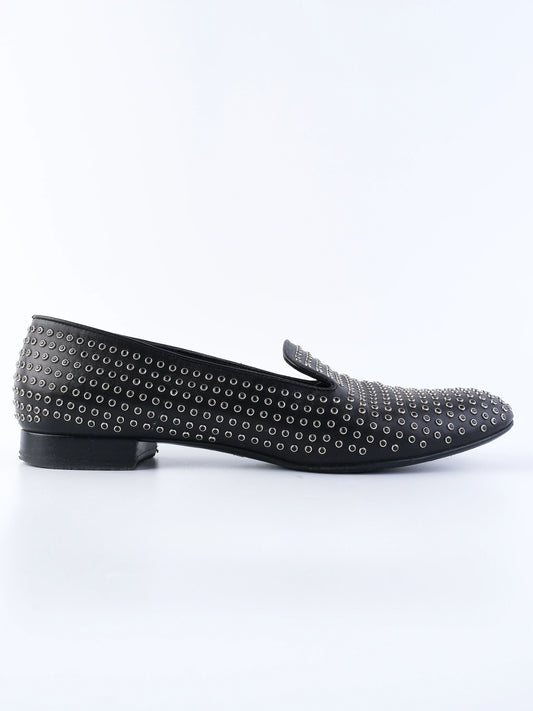 Yves Saint Laurent Black Leather Loafers Size 39.5 with Metallic Studs