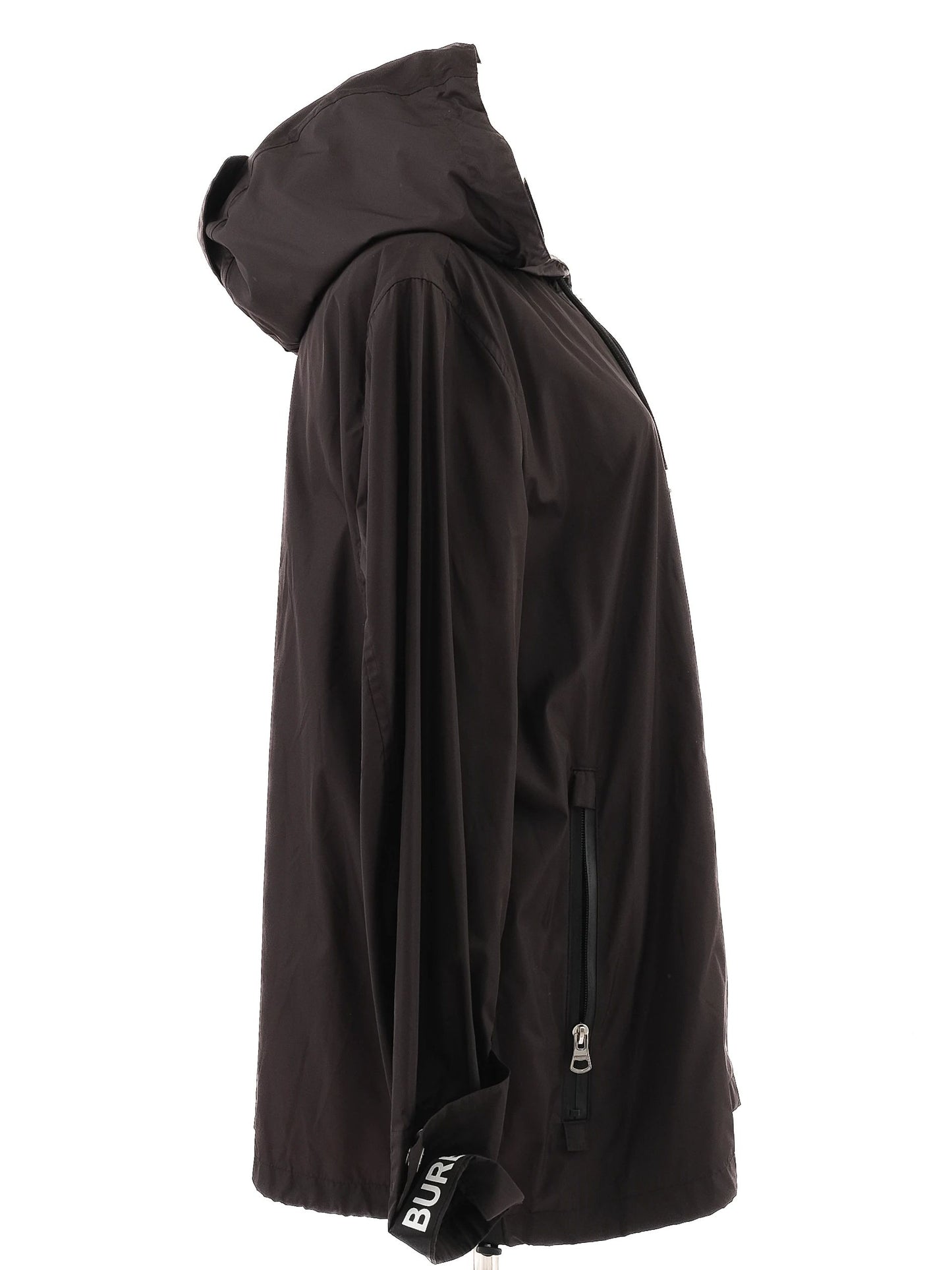 excellent burberry black hooded jacket size xl nylon women