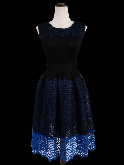 NEW Maje Blue Lace Dress XS Sleeveless Fitted Flared Skirt