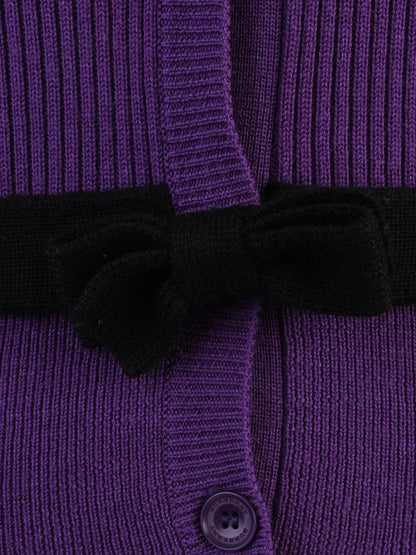 Excellent Burberry Purple Wool Cardigan with Bow Belt Size 12 for Kids