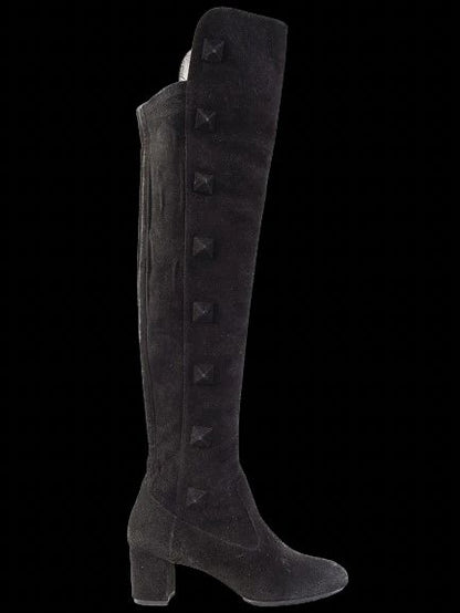 Valentino Black Leather Over-the-Knee Boots Size 37.5 Excellent Condition