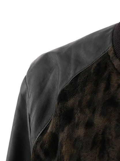 Excellent The Kooples Black Leopard Print Bomber Jacket Size M