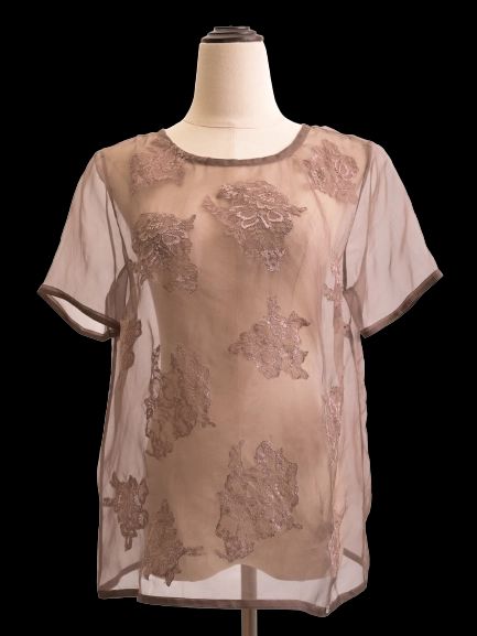 excellent liu jo orange silk blouse size m with floral lace appliqué