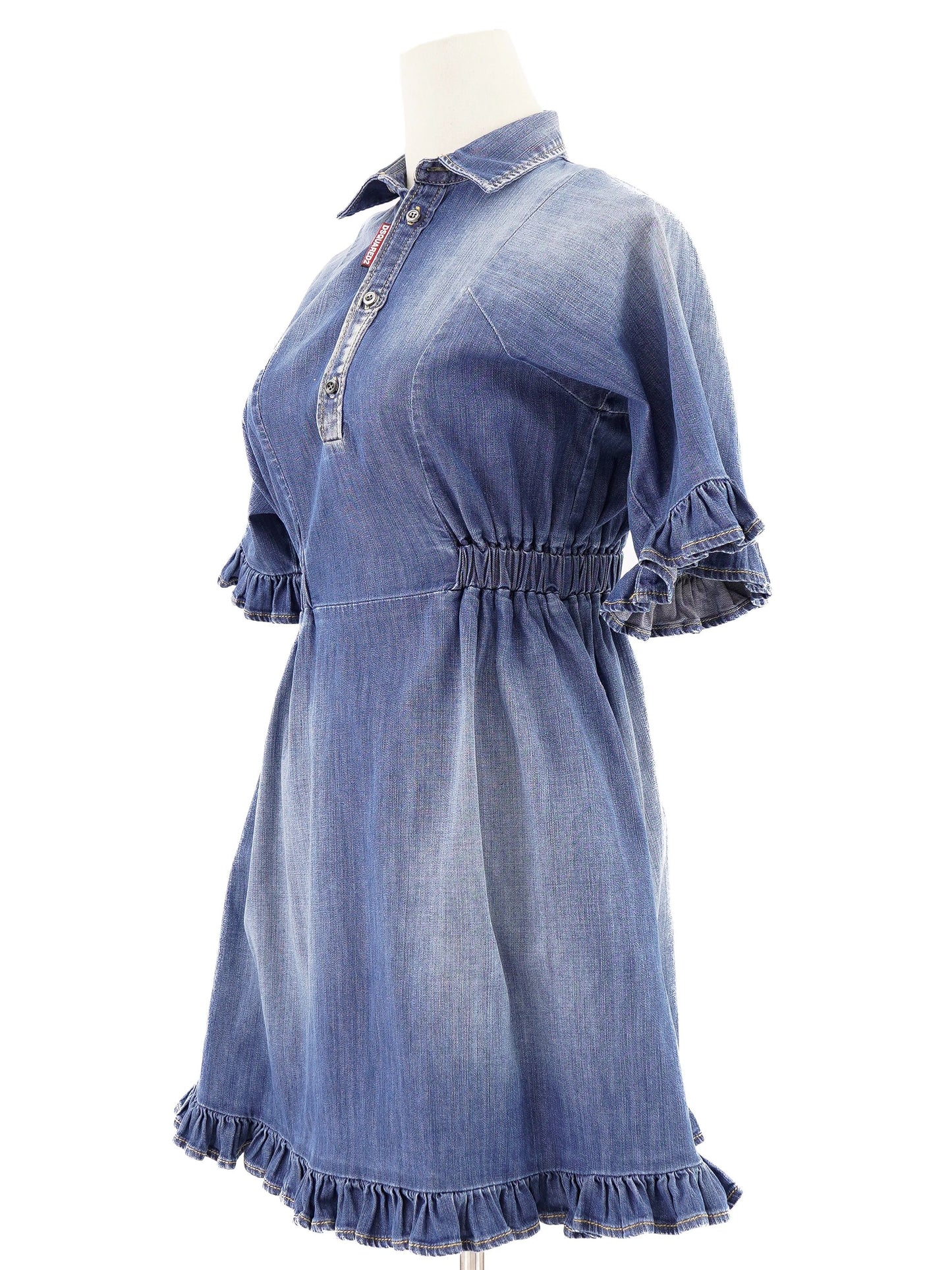 excellent dsquared2 blue denim dress size 12 with ruffled details
