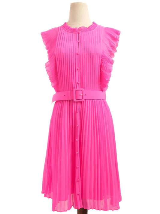 Excellent Self-Portrait Pink Pleated Dress with Ruffled Sleeves