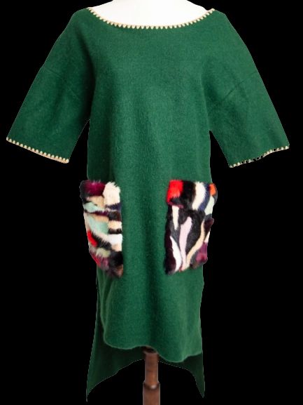 excellent fendi green women's dress size l with textured pockets