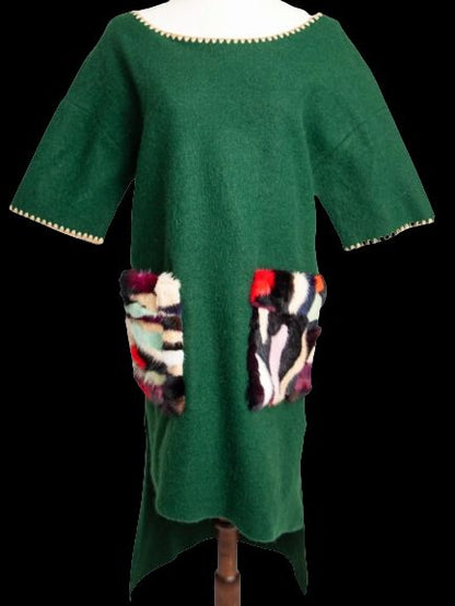 Excellent Fendi Green Women's Dress Size L with Textured Pockets