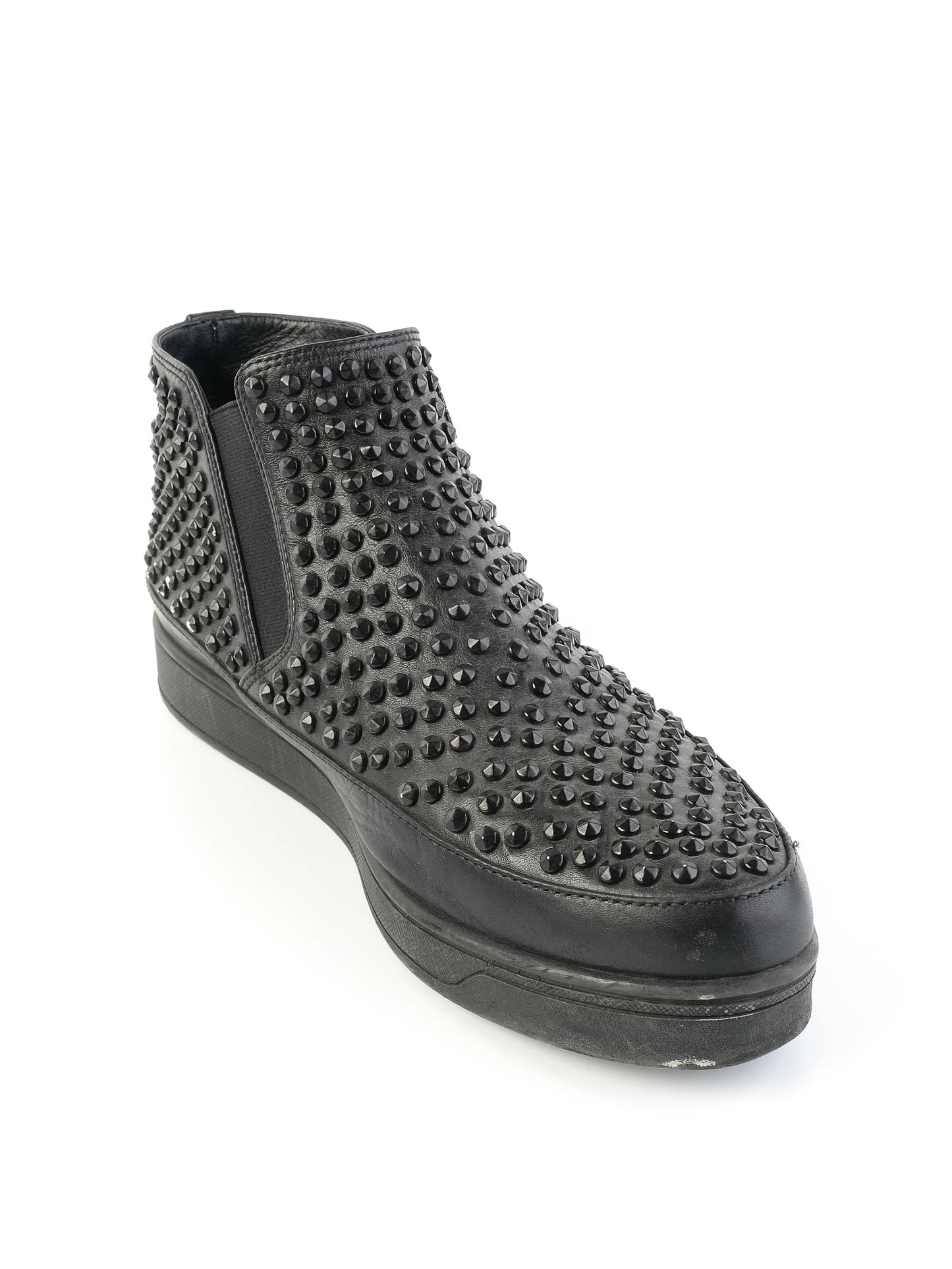 good prada black leather slip-on high-top sneakers size 38 with studs