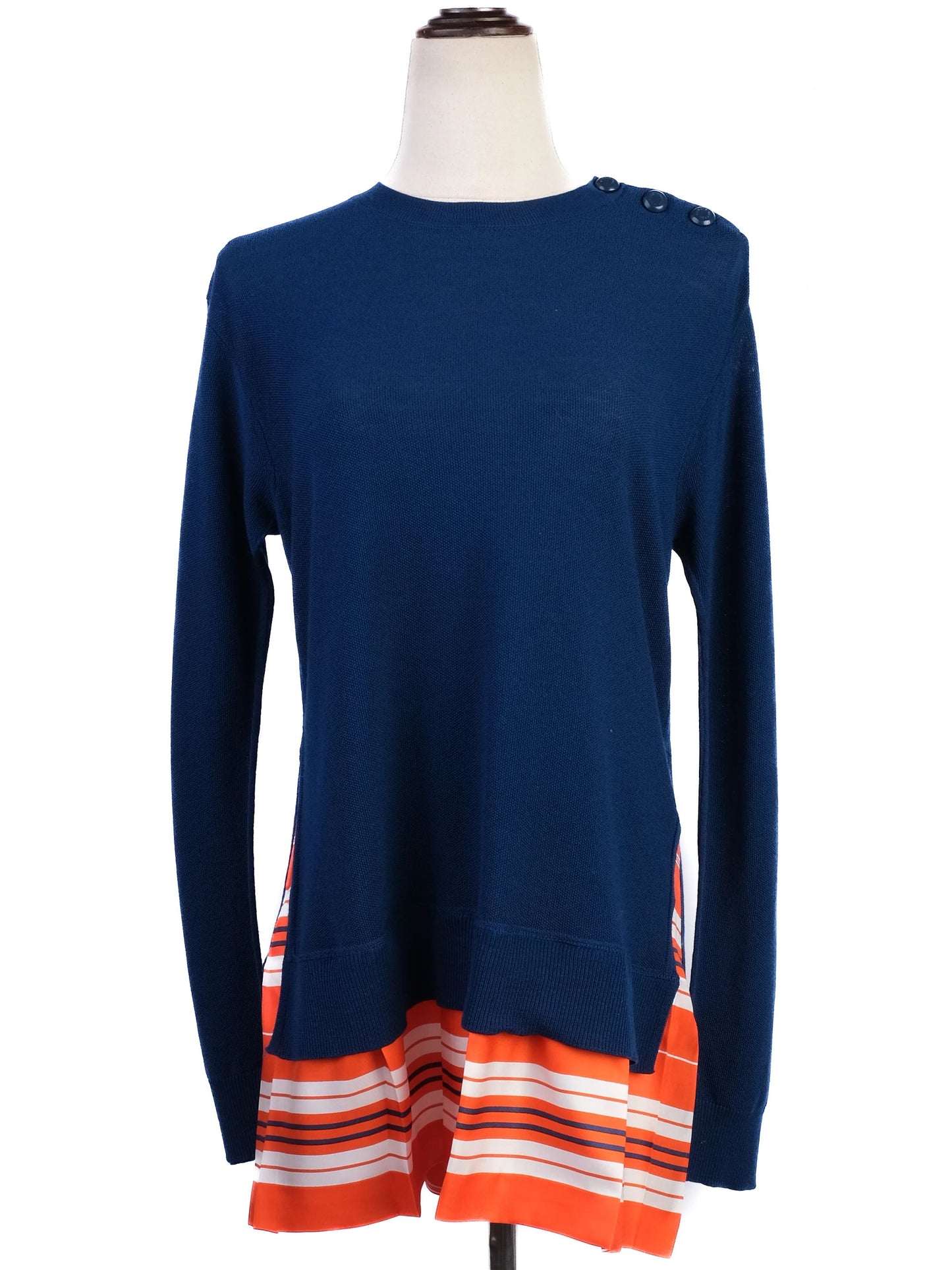 excellent louis vuitton blue cotton women's sweater with stripe trim