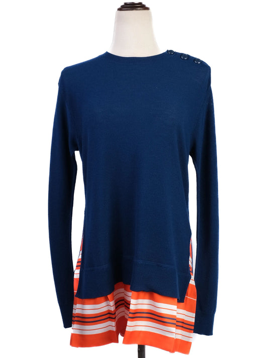 Excellent Louis Vuitton Blue Cotton Women's Sweater with Stripe Trim