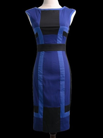 Karen Millen Blue Geometric Print Dress XXS Good Condition