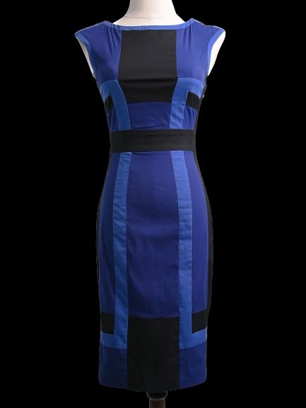 Karen Millen Blue Geometric Print Dress XXS Good Condition