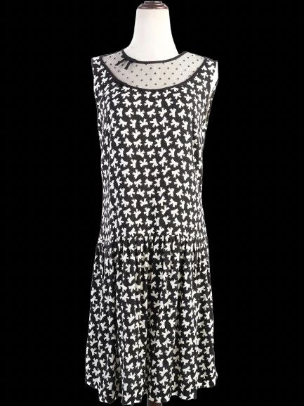 excellent red valentino black dress xl with white bird print