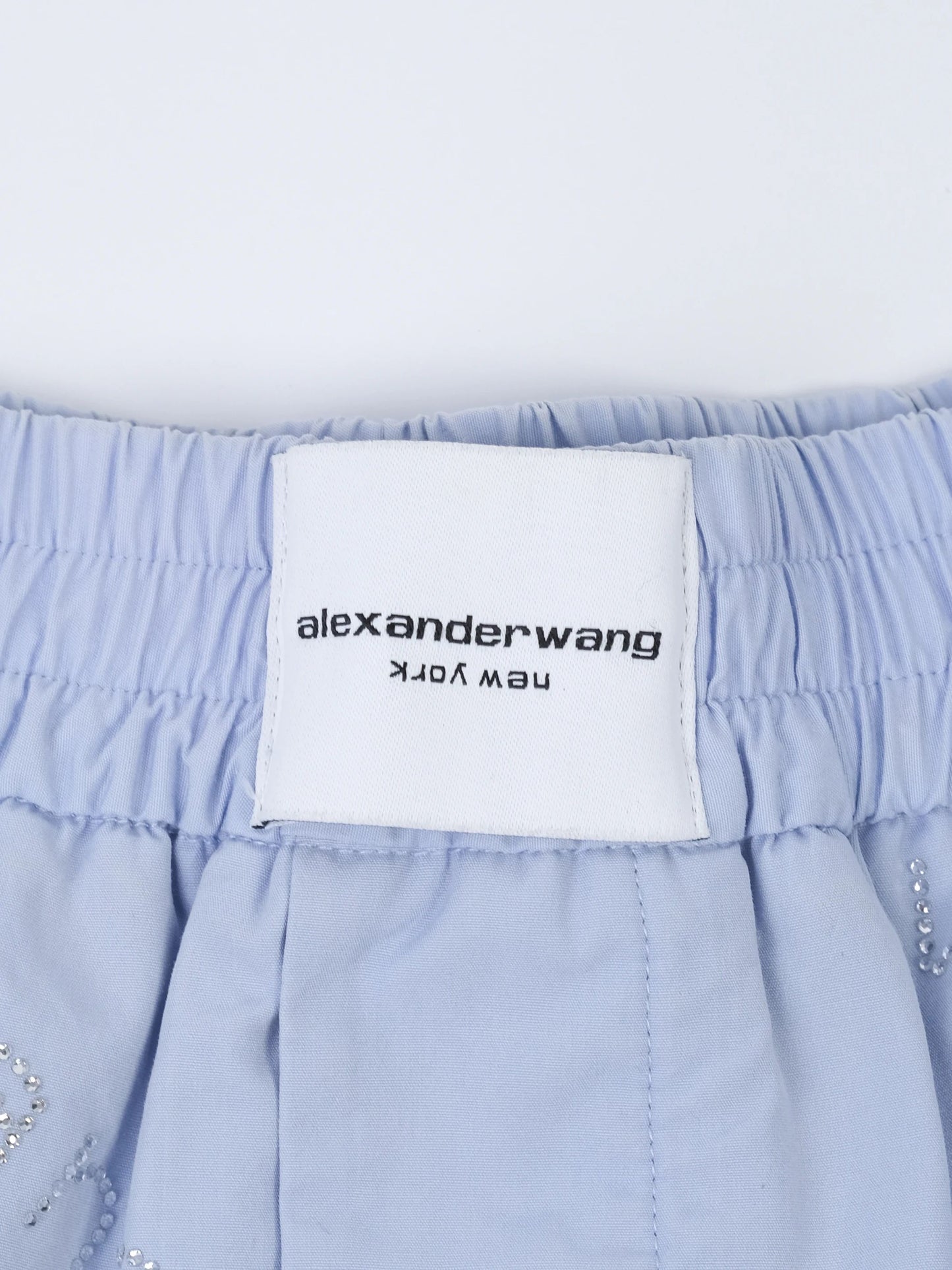 excellent alexander wang blue cotton women's shorts with rhinestones