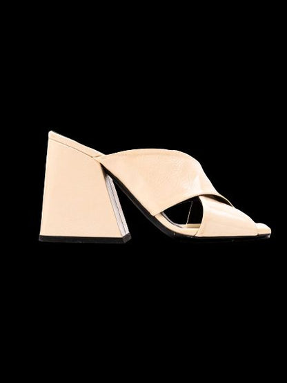 Excellent R&Renzi White Leather Mules with High Block Heel