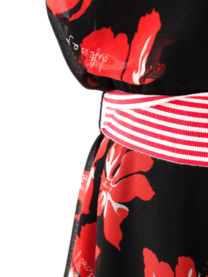 Excellent Marella Black Floral Dress XL with Belt