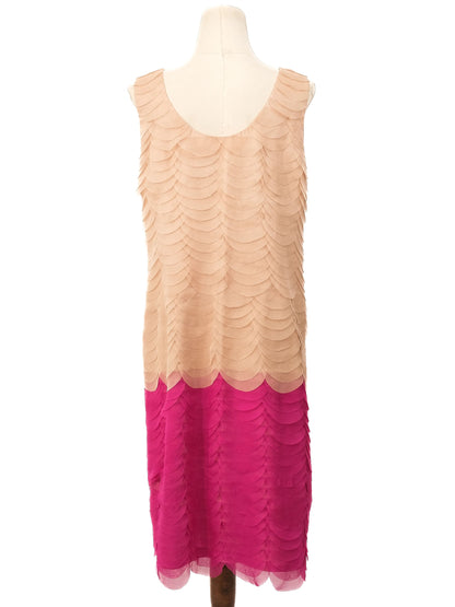 Excellent Clips Sleeveless Dress Layered Scalloped Design XL Combined Color