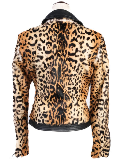 Excellent Etro Leopard Print Leather Jacket with Black Accents Size M