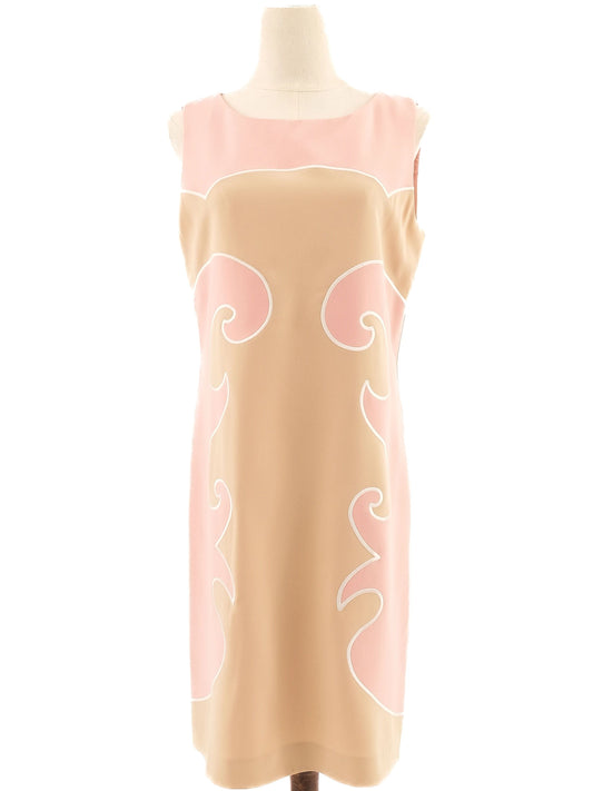 Excellent Moschino Sleeveless Shift Dress Size L Beige Pink Triacetate
