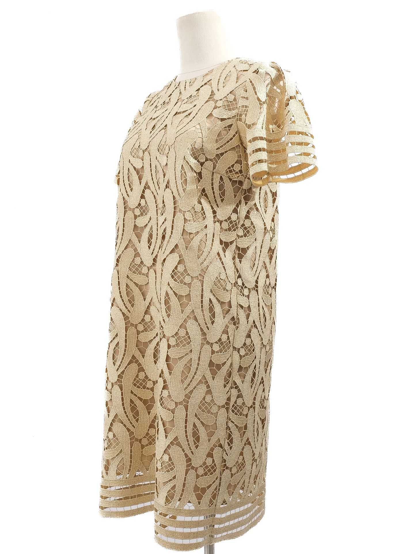 new n21 women's yellow lace dress size m with patterned overlay