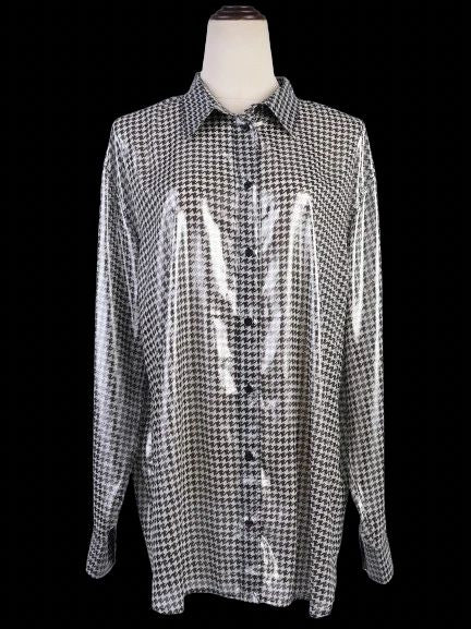excellent ralph lauren houndstooth button-up shirt xl women