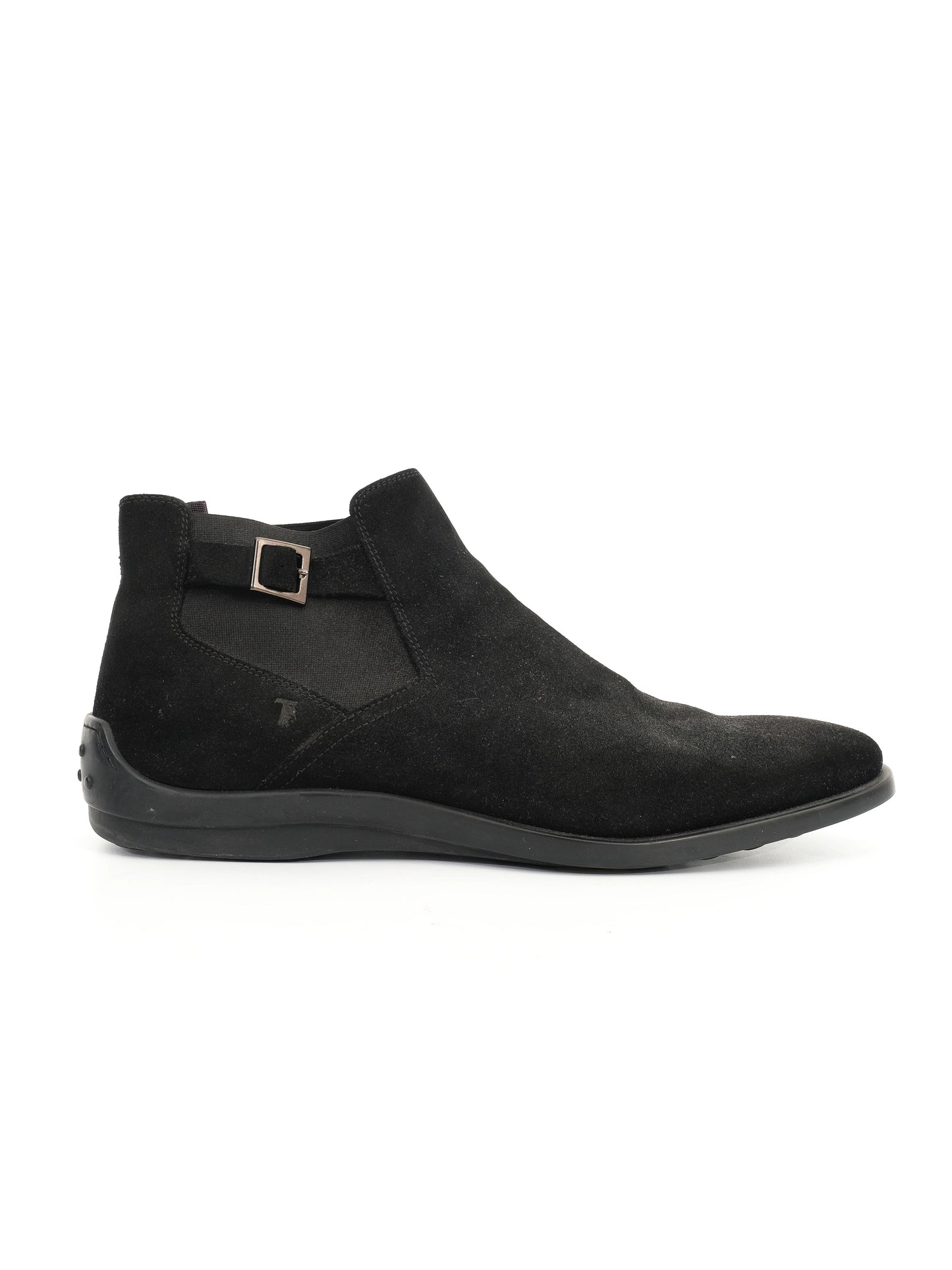 excellent tod's black leather ankle boots size 45 with side buckle