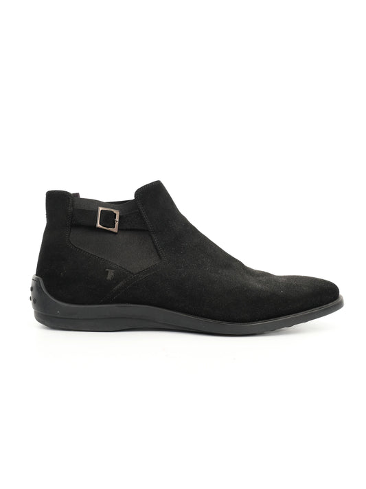 Excellent Tod's Black Leather Ankle Boots Size 45 with Side Buckle