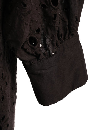 Excellent Uterque Black Cotton Dress M with Ruffle & Embroidery Details