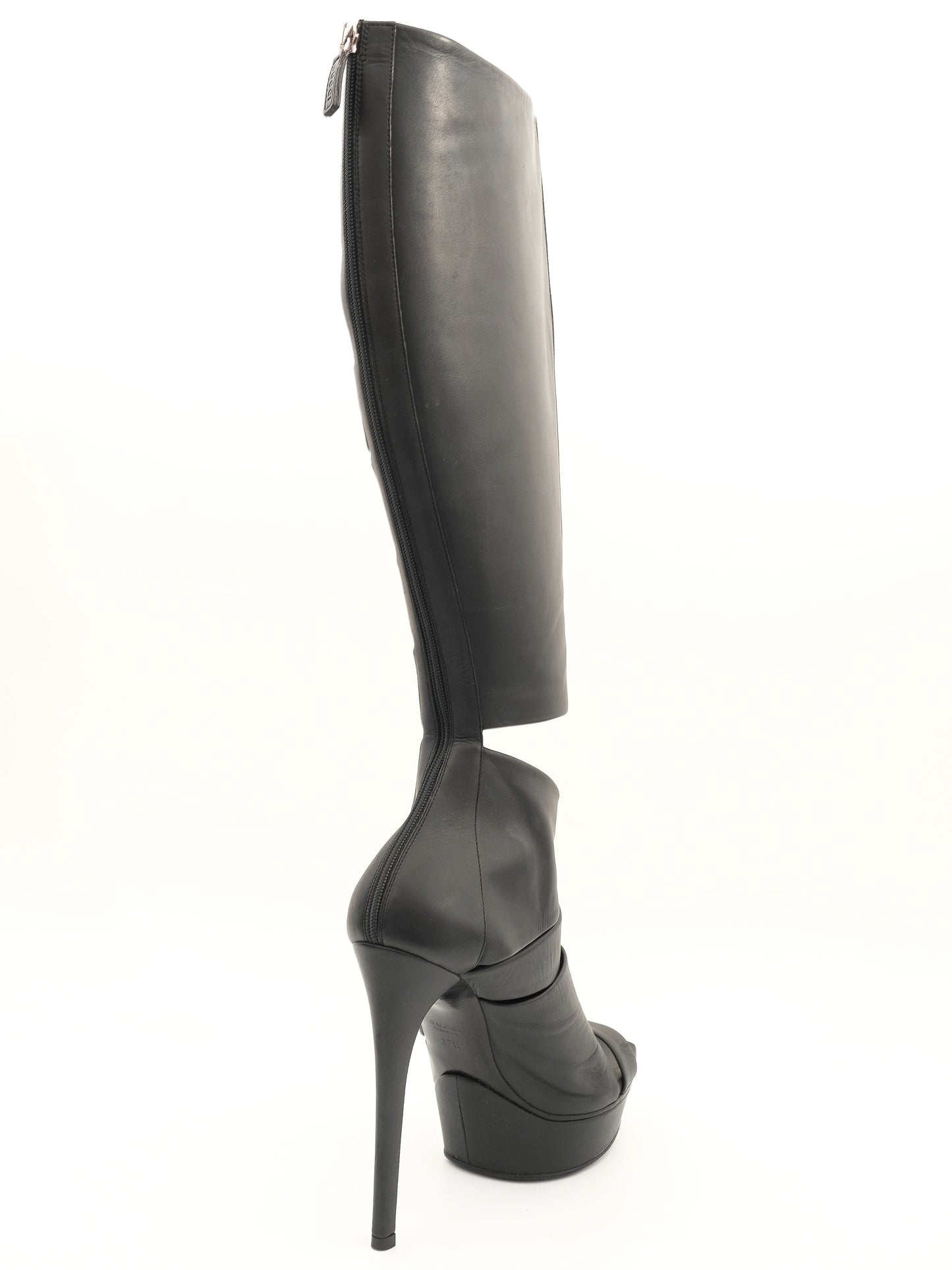perfect gucci thigh-high black leather boots size 37.5