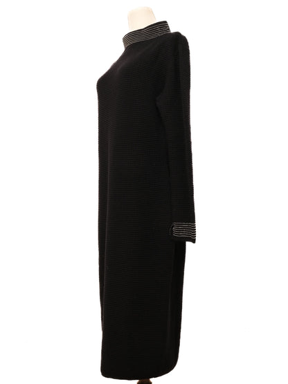 Excellent Cruciani Blue Wool Long Sleeve Dress with Striped Detailing