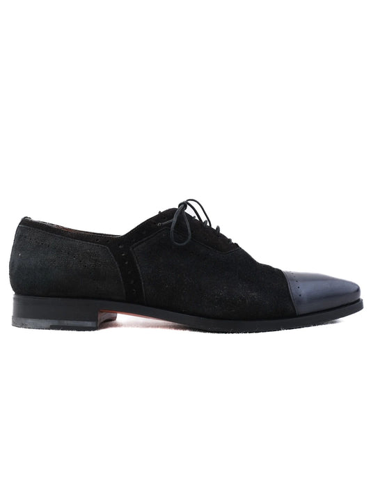 Excellent Santoni Black Leather Dress Shoes Size 41 Cap Toe