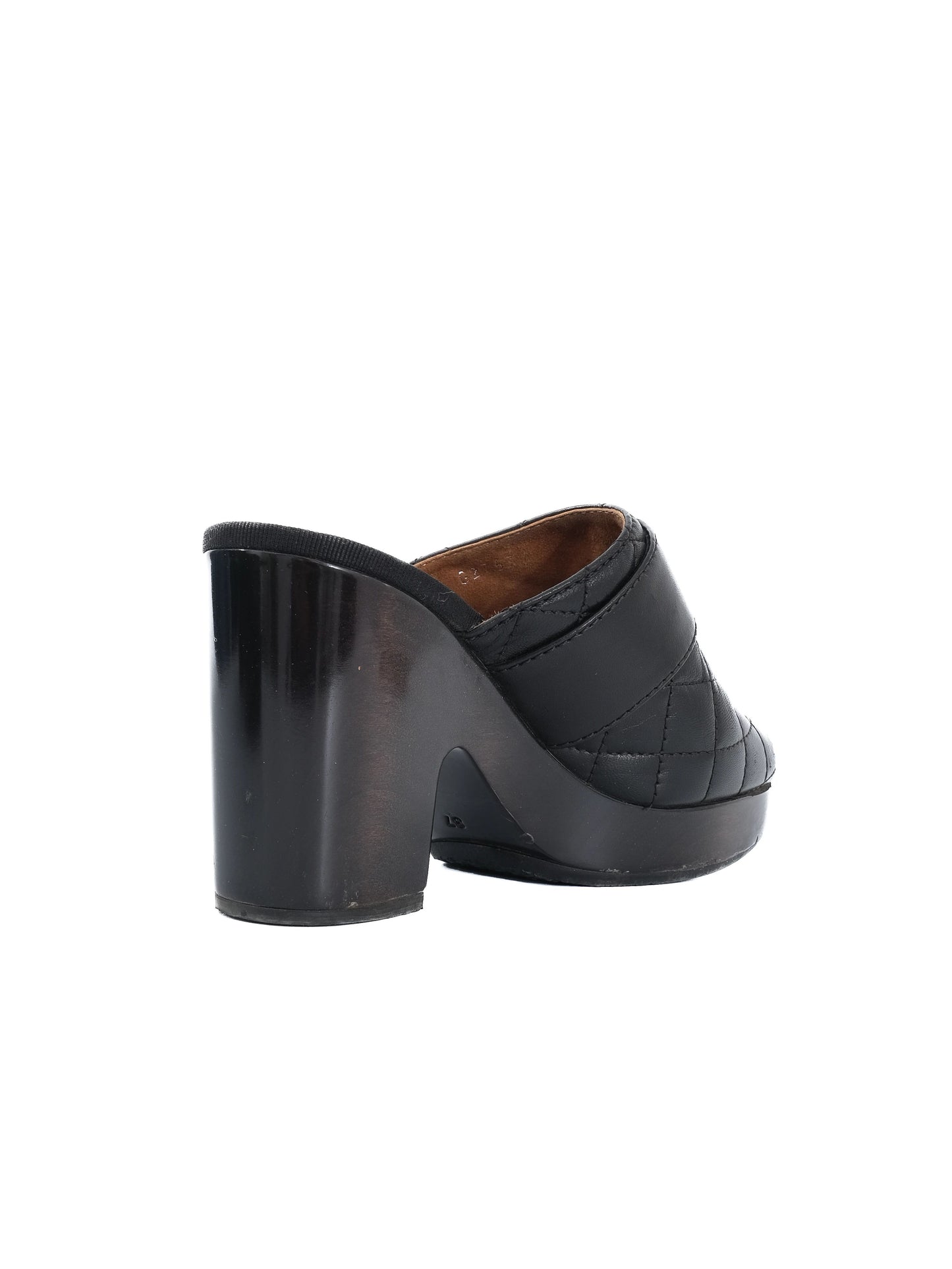 excellent chanel black leather high-heeled shoes size 37