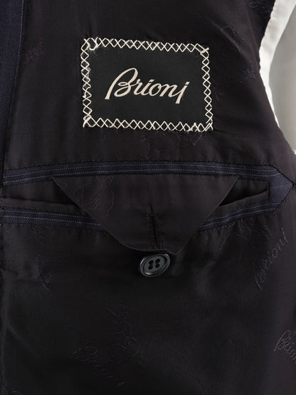 BRIONI Excellent Blue Cupro Suit Jacket Size XL Dark Pinstripe