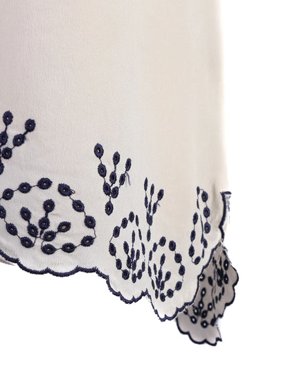 Zadig&Voltaire White Silk Blouse with Navy Embroidery Size M
