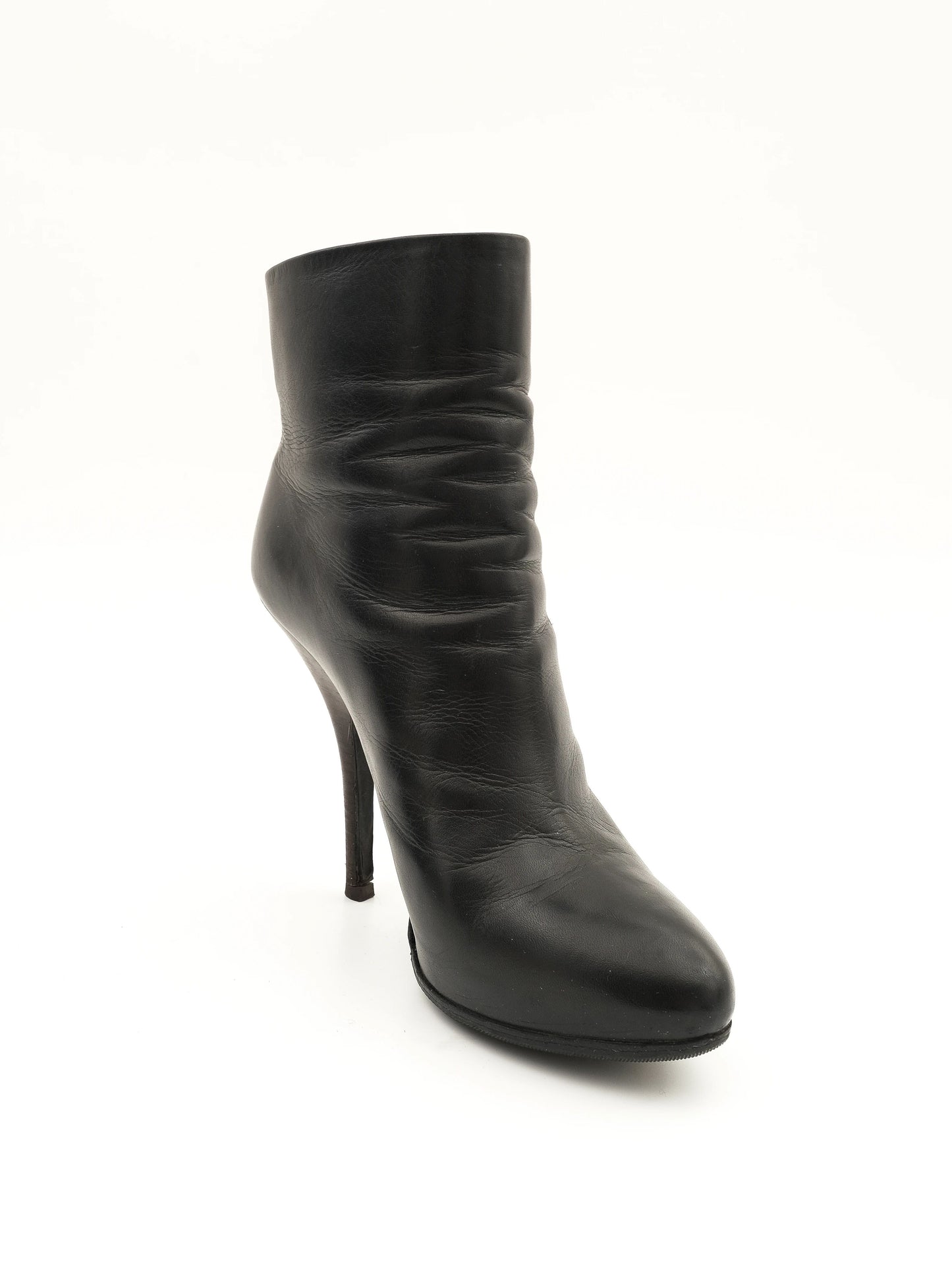 excellent lanvin black leather high-heeled ankle boots size 37.5
