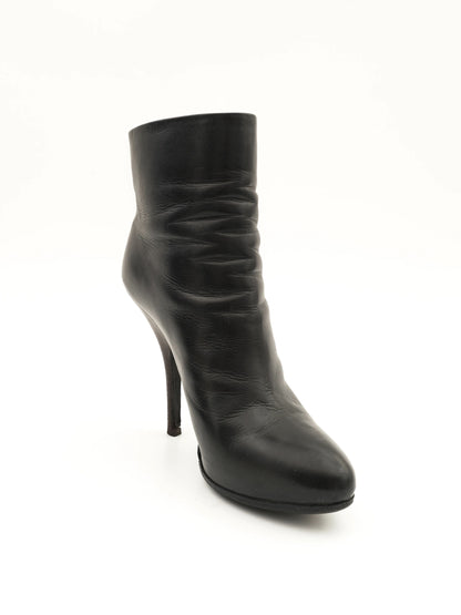 Excellent Lanvin Black Leather High-Heeled Ankle Boots Size 37.5