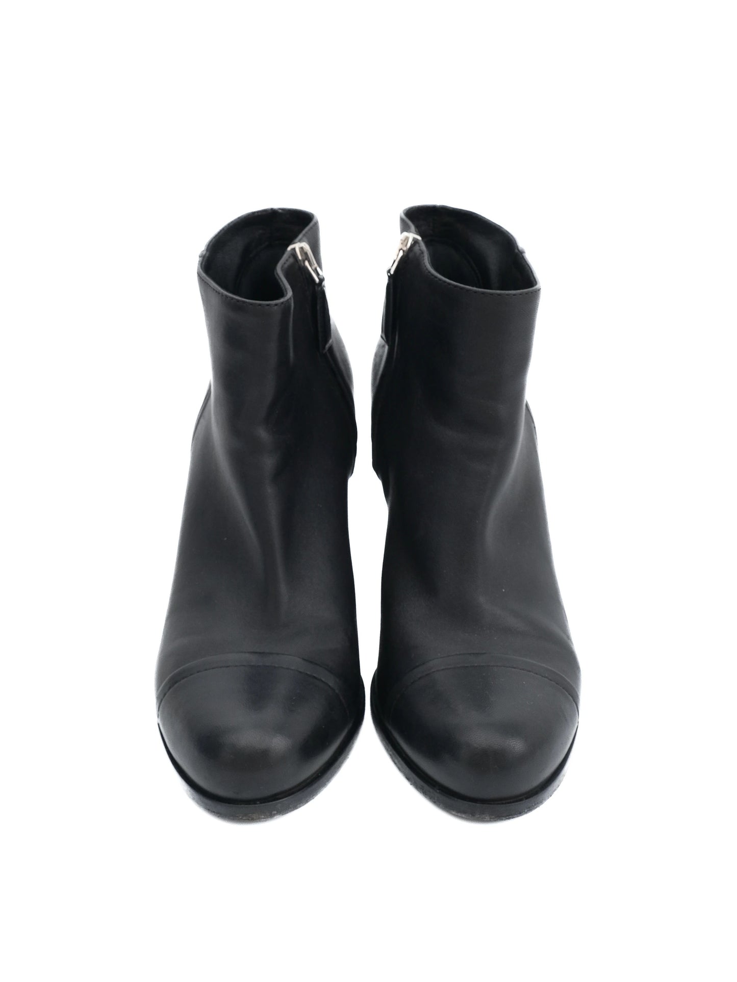 excellent prada black leather ankle boots size 36.5 with block heel