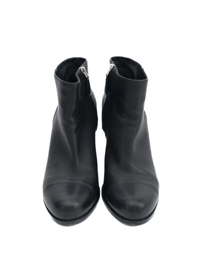 Excellent Prada Black Leather Ankle Boots Size 36.5 with Block Heel