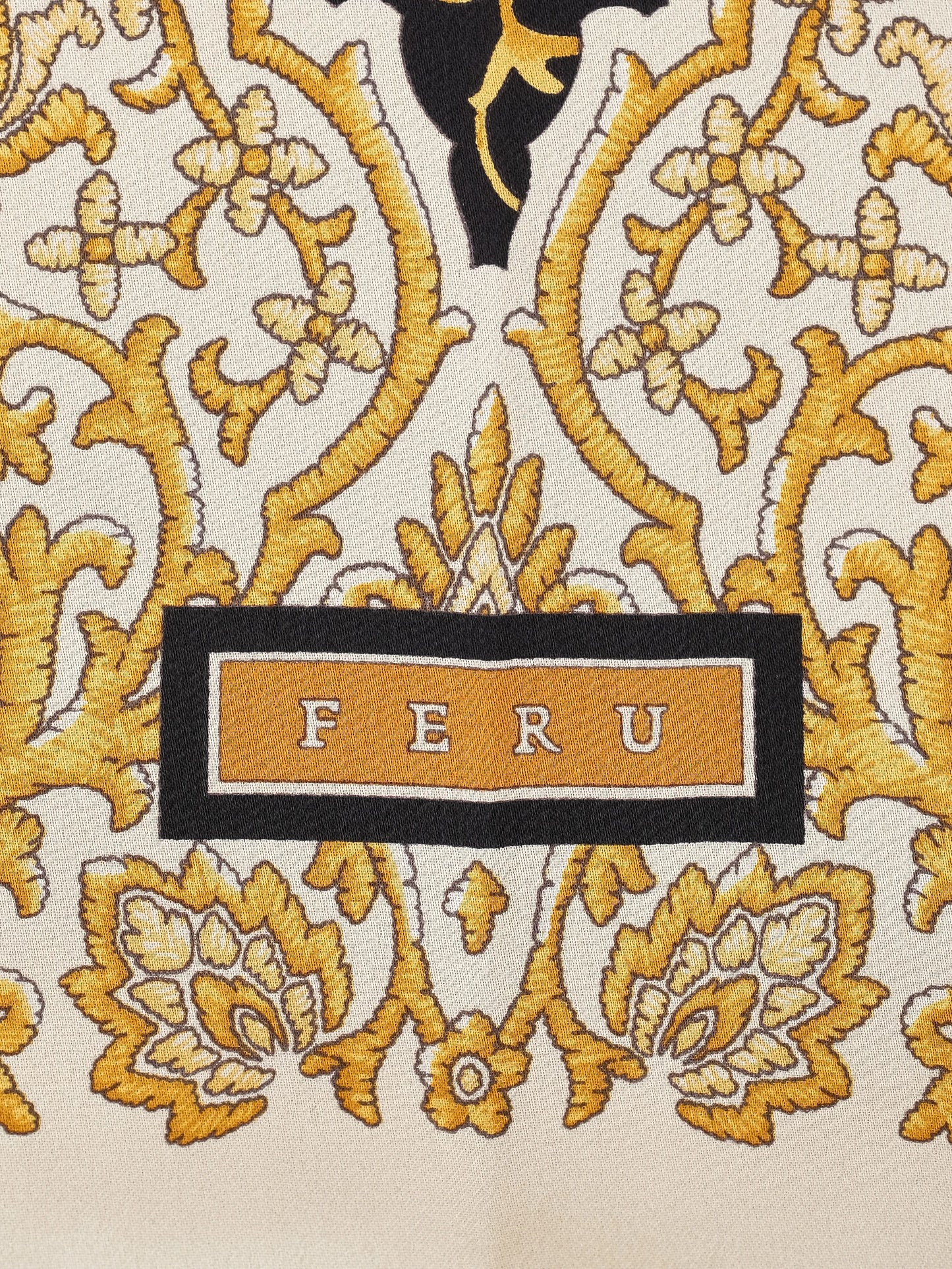 excellent feru silk scarf combined color gold black decorated elephants