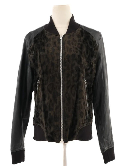 Excellent The Kooples Black Leopard Print Bomber Jacket Size M