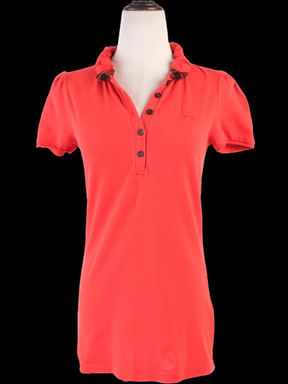 Excellent Burberry Red Short Sleeve Collared Shirt Size XS
