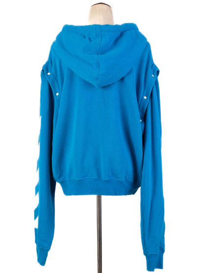 Excellent Off White Blue Nylon Hoodie Size L with Drawstring Hood