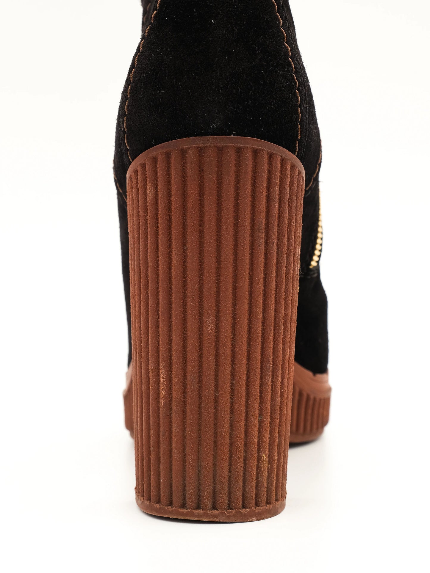 excellent tod's black genuine suede high-heeled boots size 39.5