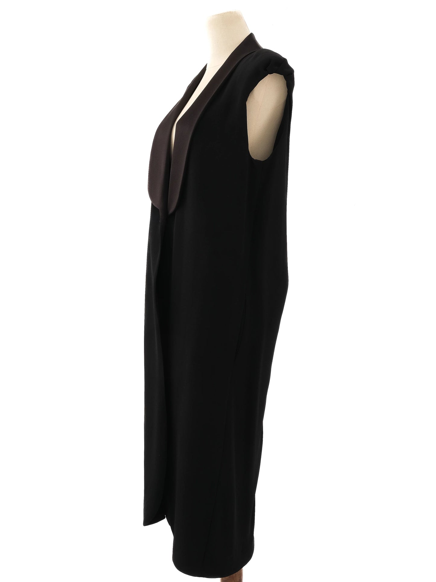 excellent lanvin black sleeveless long coat size m viscose