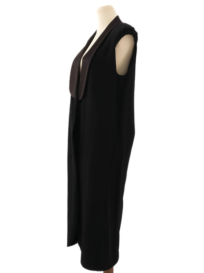 Excellent Lanvin Black Sleeveless Long Coat Size M Viscose