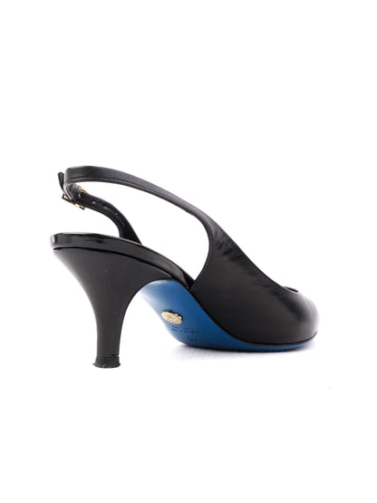 Excellent Easy by Loriblu Black Leather Slingback Heels Size 37