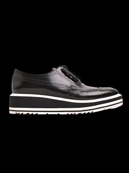 Good Prada Black Leather Brogue Platform Shoes Women